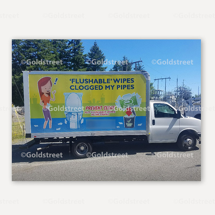Flushable Wipes Clogged My Pipes - Box Truck Sticker / Vehicle Wrap
