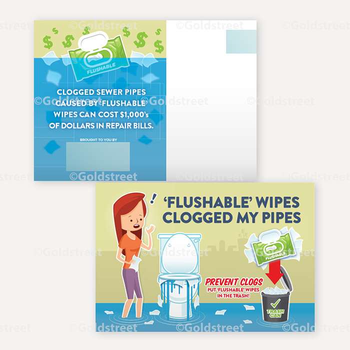 Flushable Wipes Clogged My Pipes" Post Card Mailer