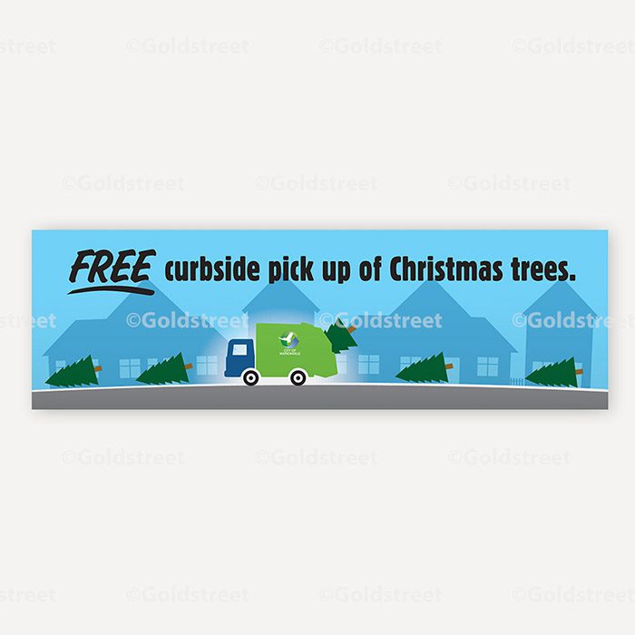 Free curbside pickup of Christmas trees truck sign 0602D