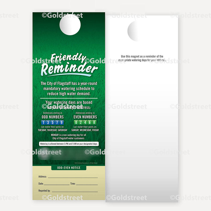 Public Outreach - Public Awareness - Odd Even Sprinkler Watering 1st Offense Door Hanger with Perforation