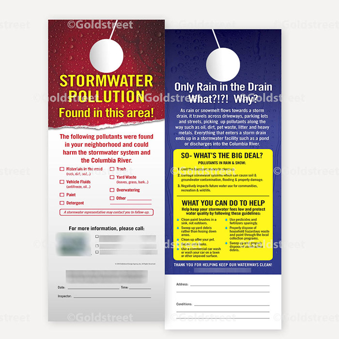 Public Outreach - Public Awareness - Residential Stormdrain/Stormwater Alert Door Hanger