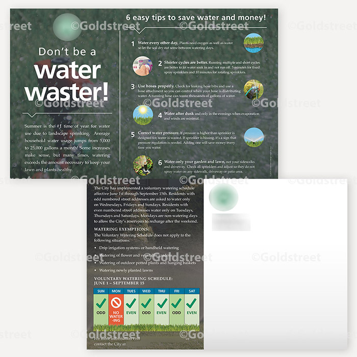Public Outreach - Public Awareness - Water Conservation Post Card "Don't Be a Water Waster"