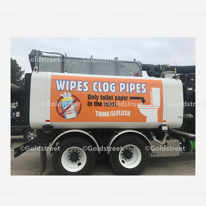 Public Outreach - Public Awareness - Wipes Clog Pipes Tanker Truck Sticker